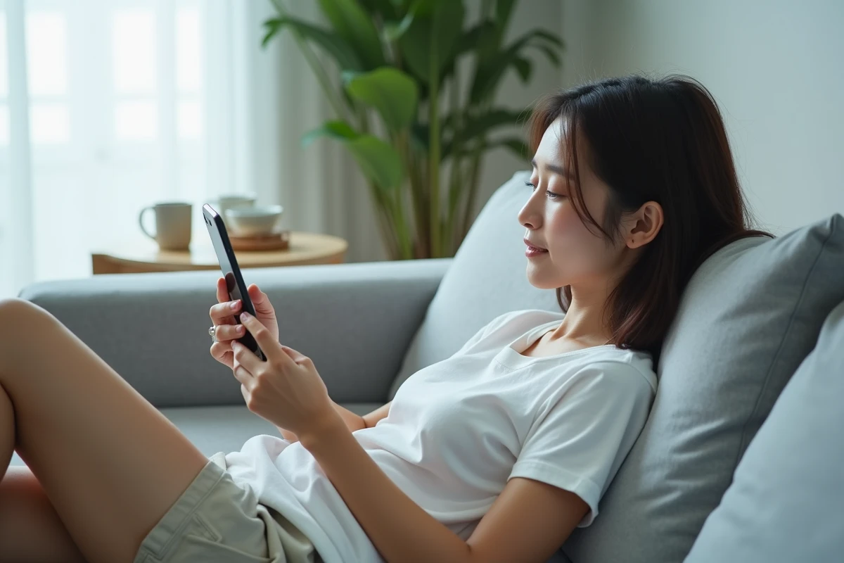 Jeune femme recevant une alerte de nouveau chapitre One Piece sur son smartphone