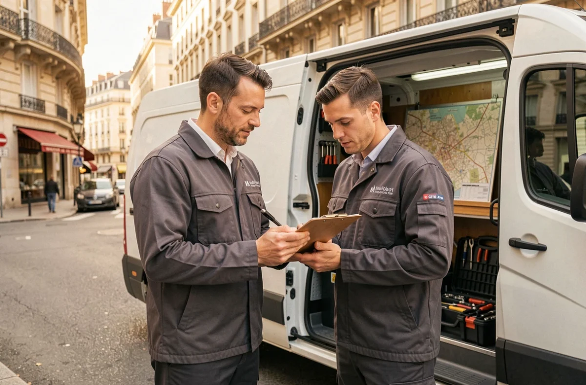 Deux serruriers du réseau Artisans Associés Serruriers préparant une intervention à Dijon