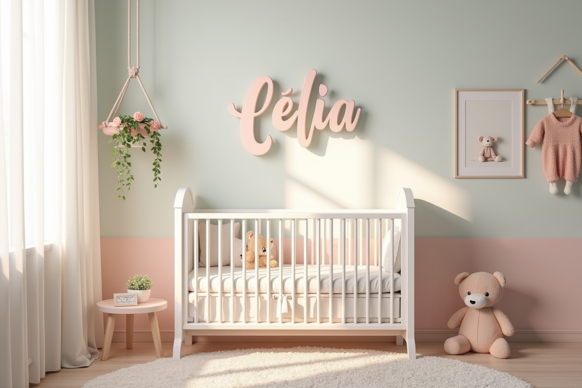 Chambre de bebe avec lit cozy et decoration pastel