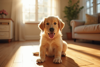 Chiot golden retriever dans un salon lumineux