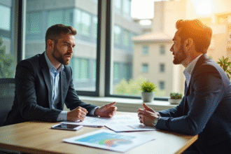 Conseiller financier confiant discutant de dettes avec un client
