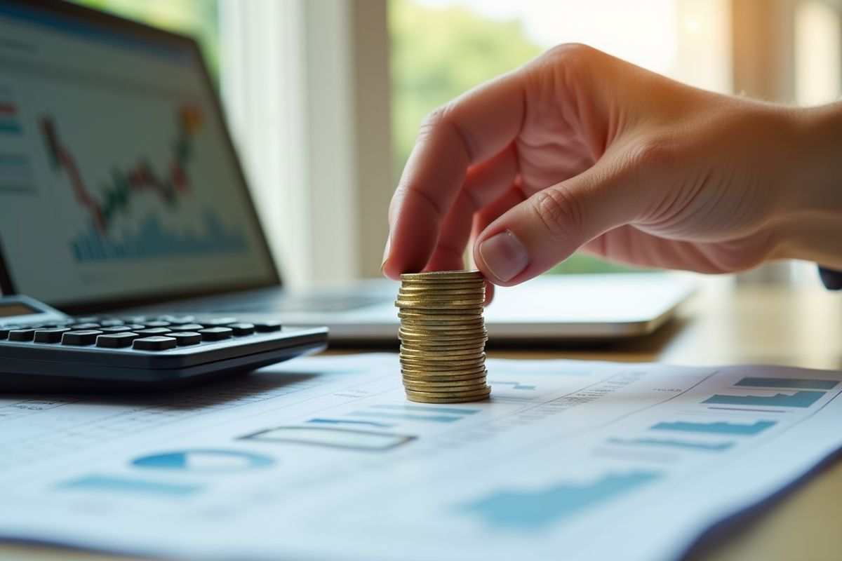 Main empilant des pièces sur des documents financiers