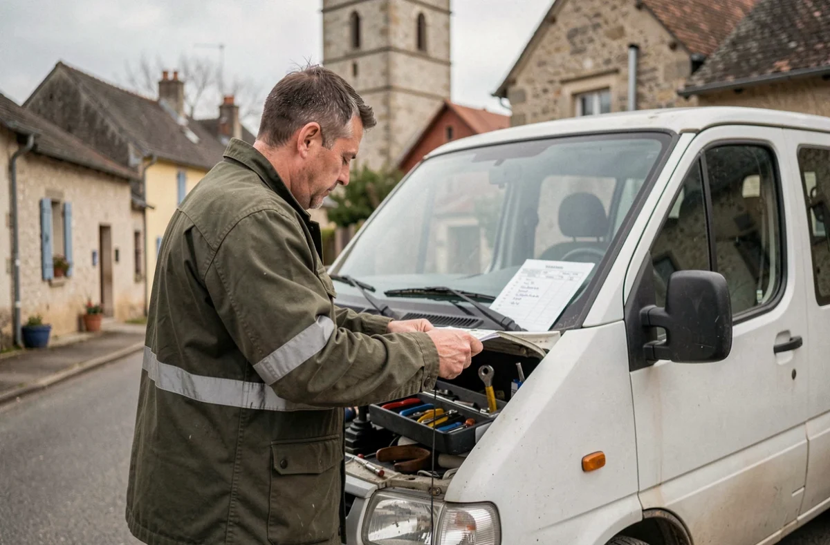 Serrurier d'Etienne Services chargeant son véhicule pour une intervention dans une commune rurale de Côte-d'Or