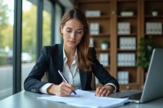 Femme confiante en réunion d'affaires franchise