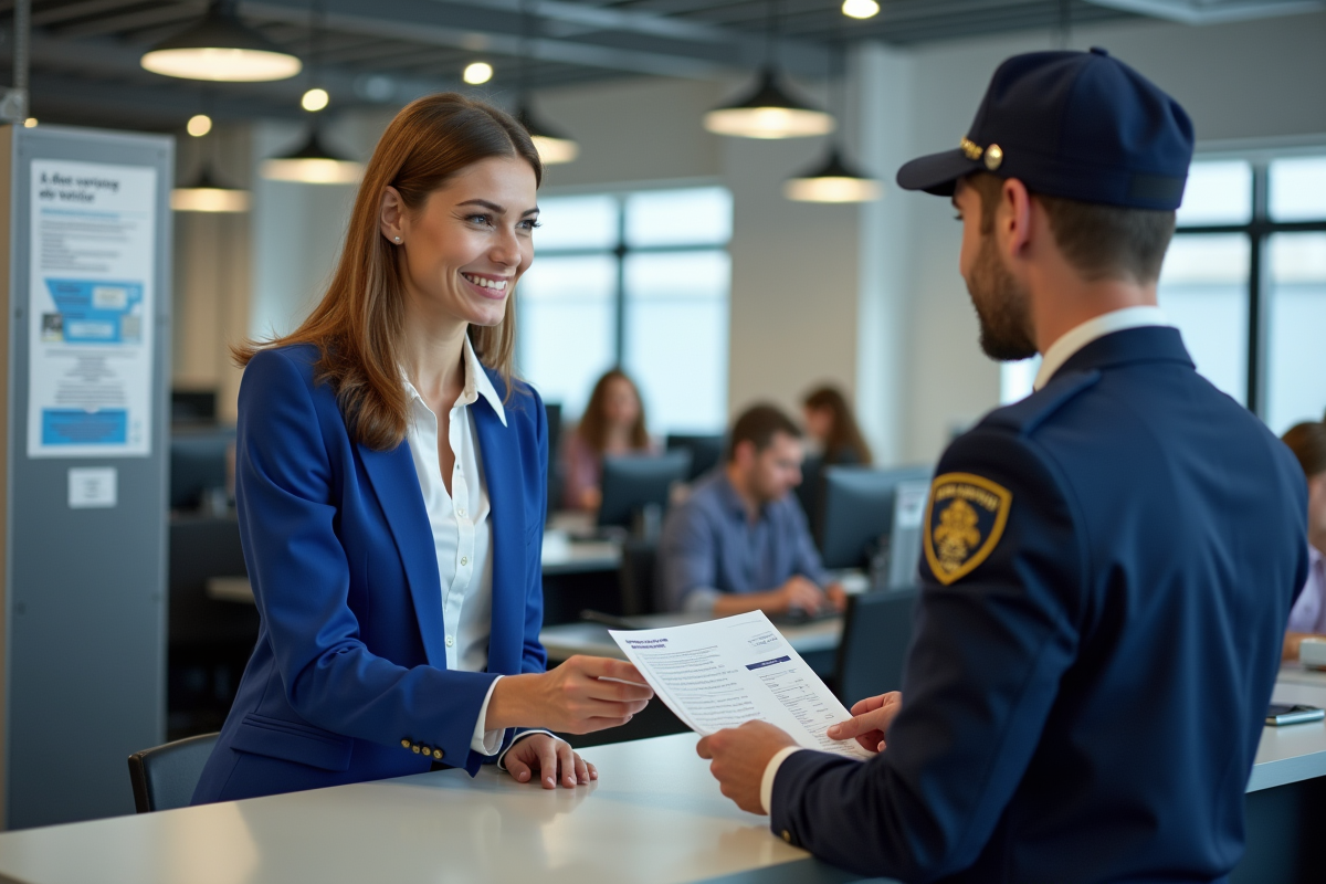 Jeune femme remettant un document d