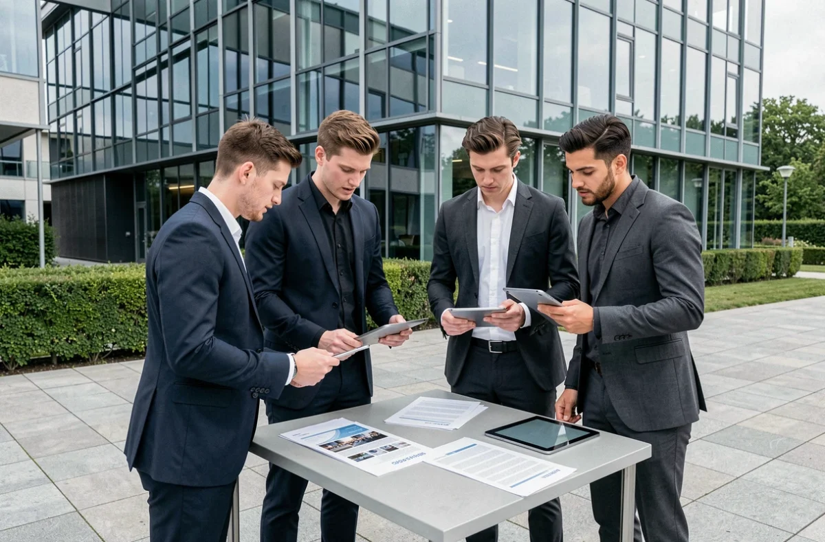 Équipe de l'agence Generation Nexus réunissant quatre professionnels autour d'un projet événementiel en Essonne