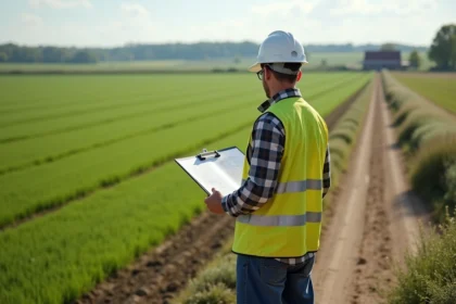 Geometre en vestiaire sur un champ agricole