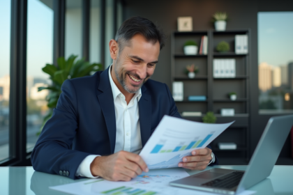 Homme d'affaires en costume dans un bureau moderne