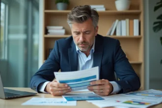 Homme professionnel en costume bleu dans un bureau moderne
