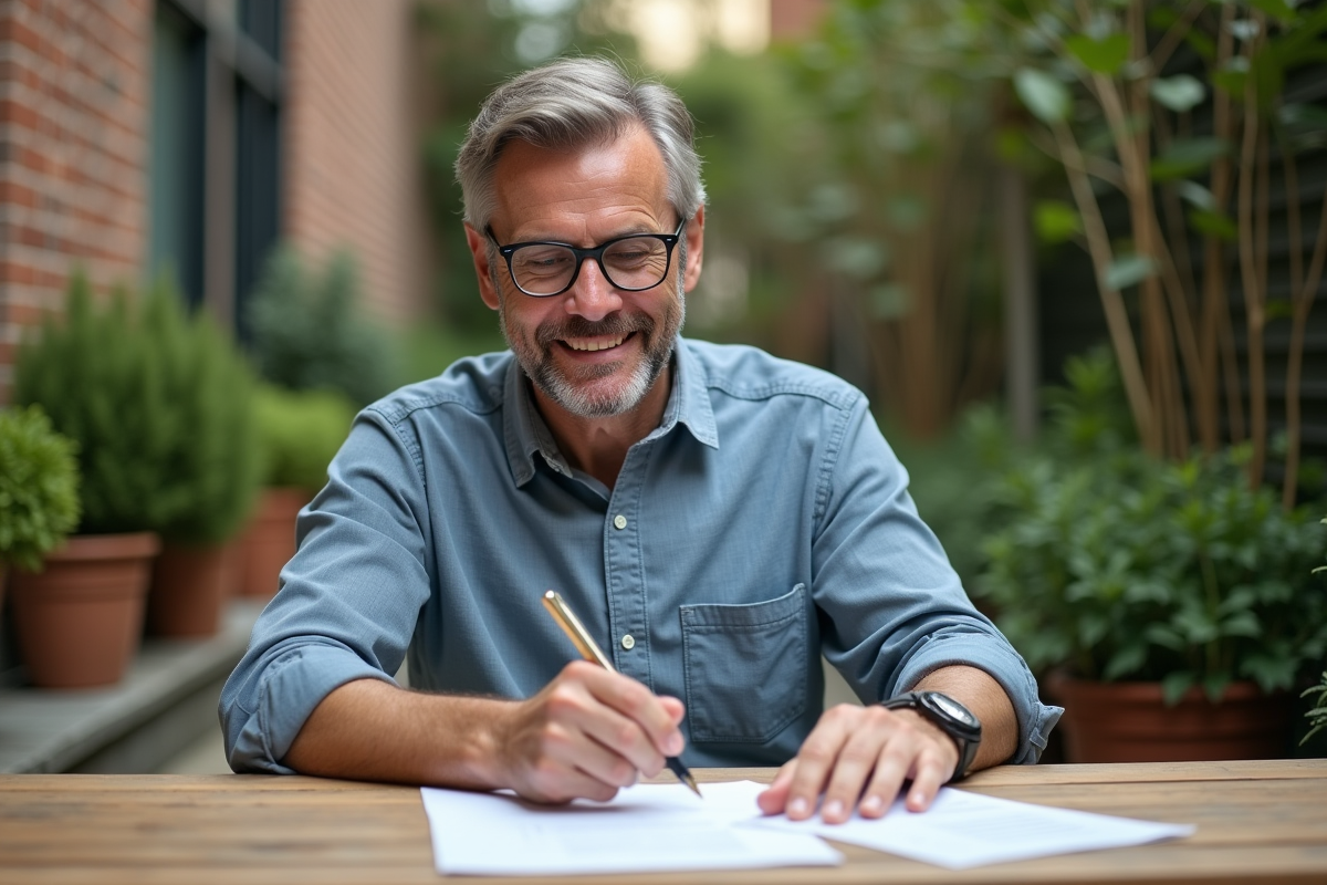 Homme certifiant textiles écologiques en extérieur