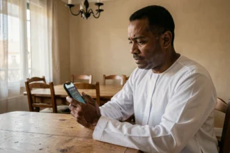 Homme consultant les horaires de prière de Livry-Gargan sur son smartphone à la maison