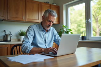 Homme d'âge moyen travaillant sur ses finances à la maison