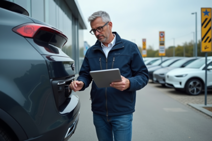 Ingénieur automobile inspectant un systeme d échappement