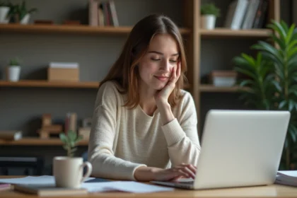 Jeune femme professionnelle travaillant à son bureau à domicile
