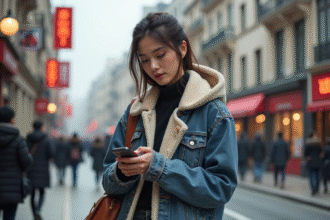 Jeune femme en streetwear multiculture dans une ville animée