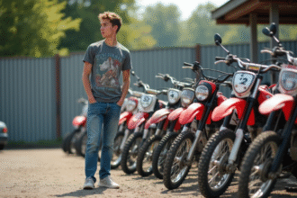 Jeune homme regarde des motos 125cc en concession
