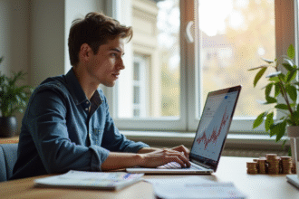 Jeune professionnel analysant des graphiques financiers avec des euros