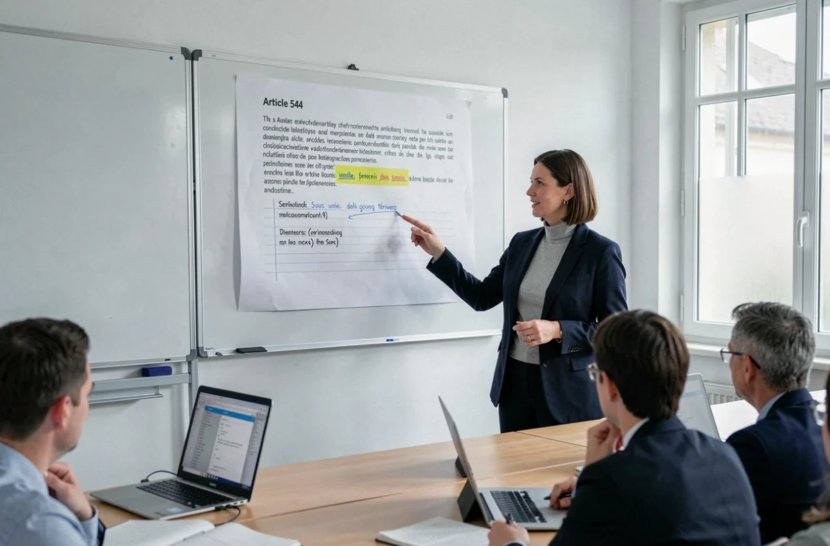 Juriste universitaire présentant les mots-clés de l'article 544 lors d'un séminaire de droit de la propriété en France