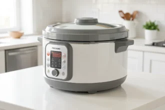 Multicuiseur Cookeo posé sur un plan de travail de cuisine