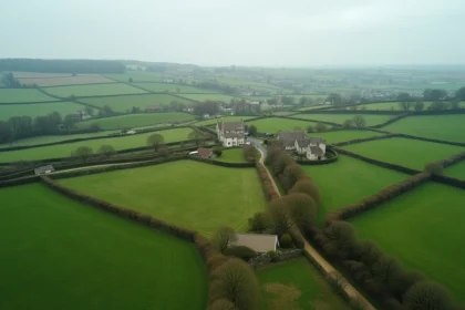 Paysage bocager typique de Normandie avec collines verdoyantes, haies anciennes et fermes à colombages illustrant la superficie rurale de la région