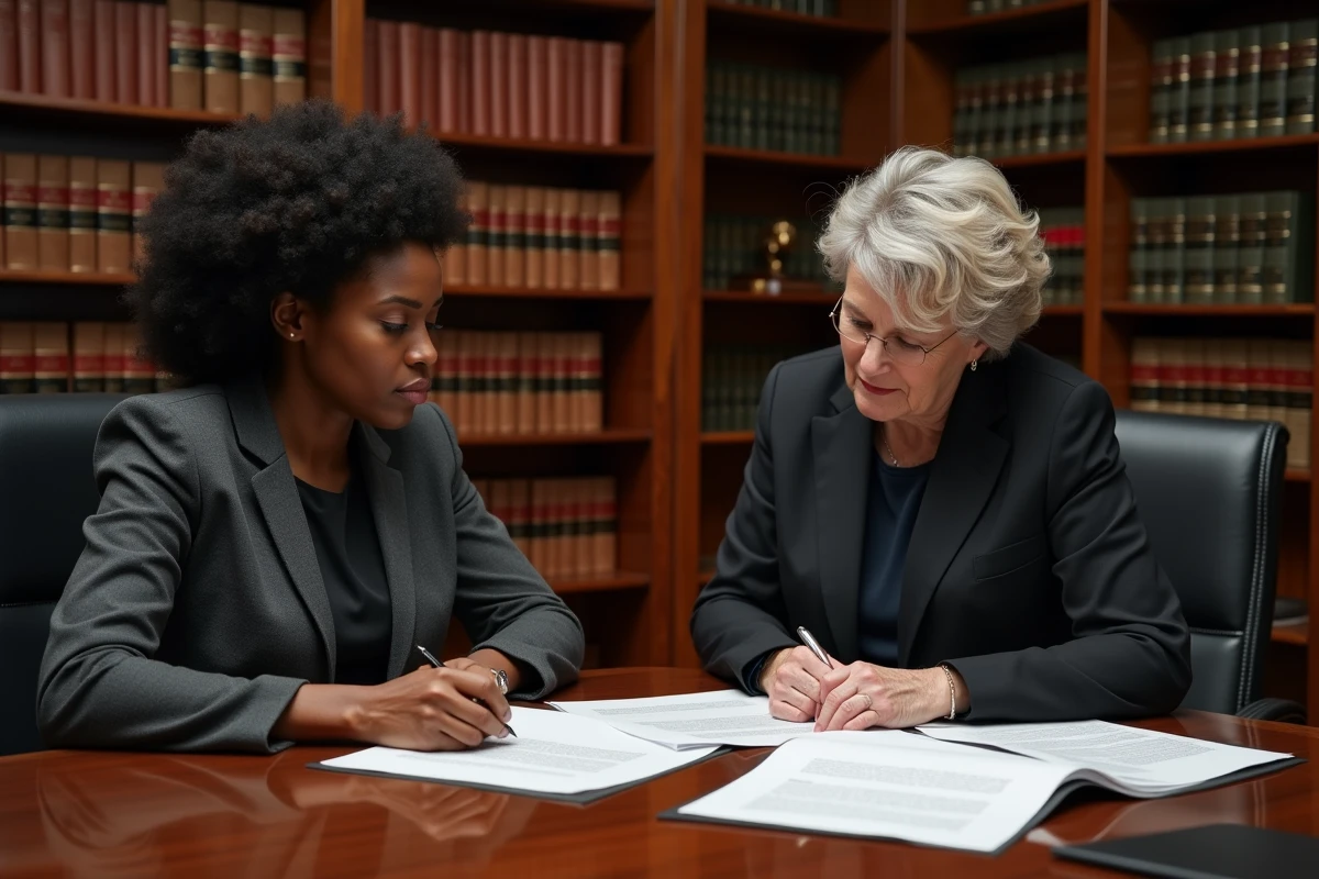 Femme noire consultant une avocate pour des recours juridiques suite à une blague raciste au travail