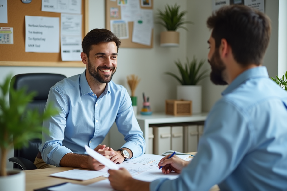 Homme et conseiller financier discutant plans d’épargne