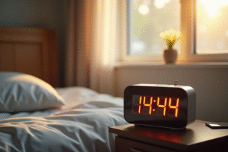 Réveil digital matin dans une chambre chaleureuse