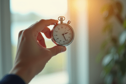 Main tenant un sablier digital avec affichage de secondes