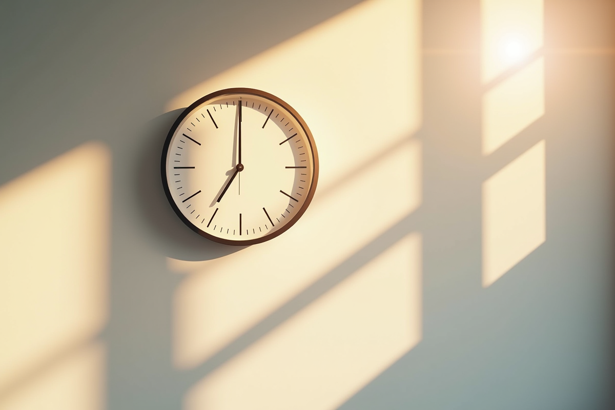 Lumière du soleil sur une horloge murale tout au long de la journée