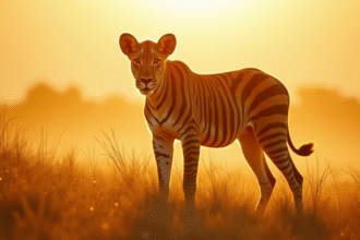 Zèbre dans la savane dorée au lever du soleil